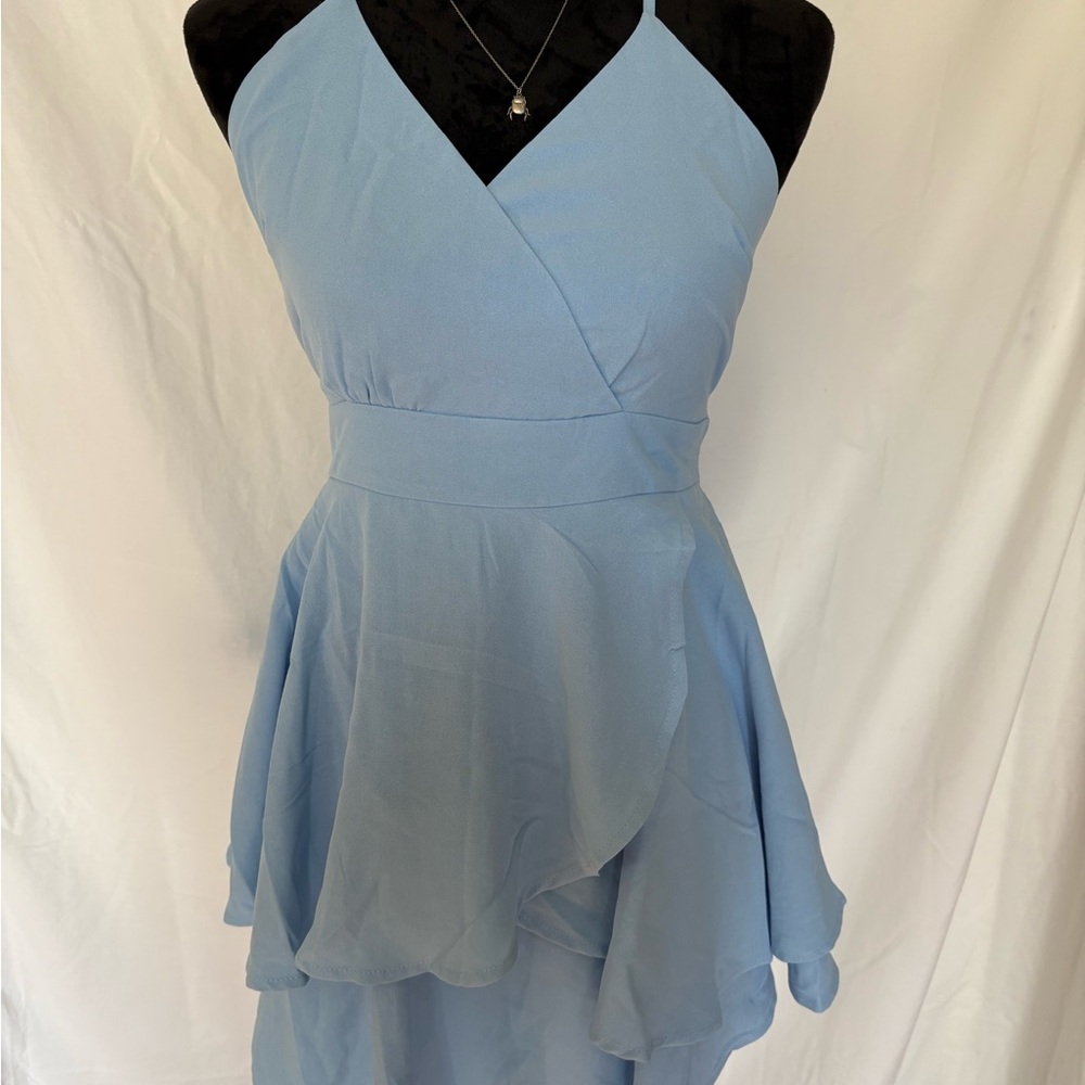 Elegant Blue Halter Dress